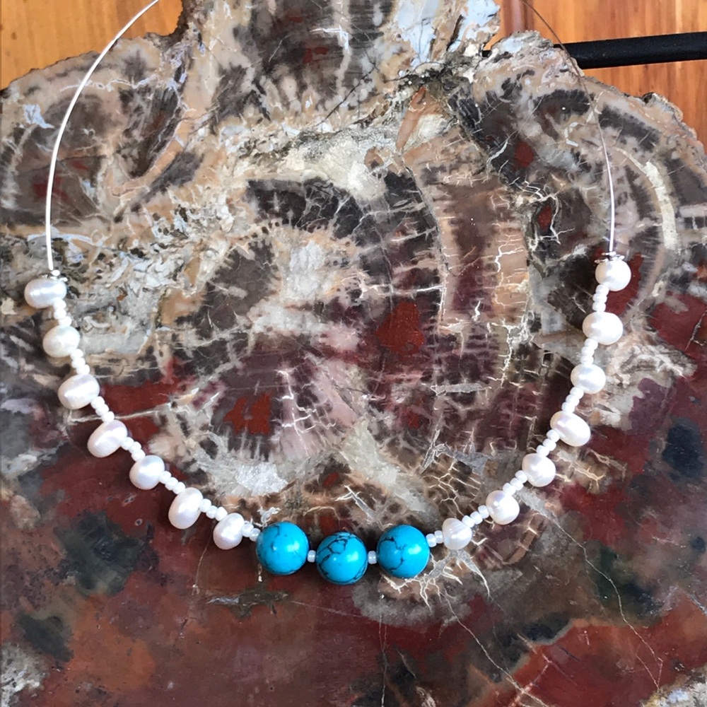 Turquoise and Pearl Artisan Choker